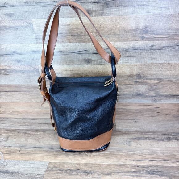 Valentina Black/Brown Italian Leather Large Convertible Sling Backpack
